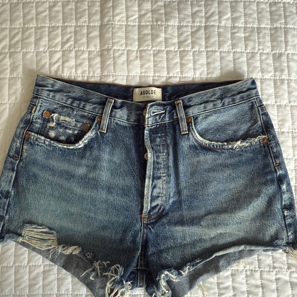 Agolde Distressed Blue Jean Shorts